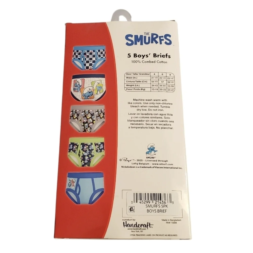 NWT The Smurfs Kids 5 PC Boy's Cotton Briefs Underwear 2 Pack SZ 8